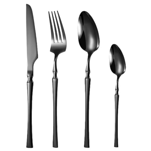 Image of aDai Matte Black Silverware Set | Satin Finish 4-Piece Korean Vintage Style Flatware Set | Dishwasher Safe Stainless Steel Cutlery for Home, Restaurant & Gifting