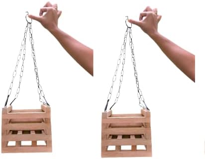 KOO Retails Wooden Hanging Planter, Dia - 6 x 6 x 5inch, Pack of 2pc, with Iron Chain Hangers,