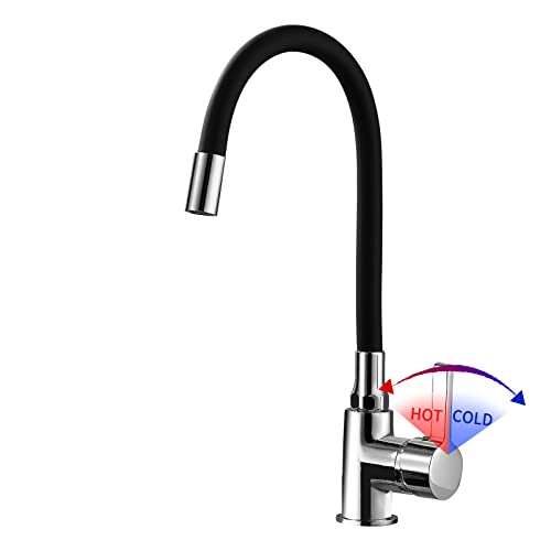 Soogesla Grifo de cocina con manguera de silicona flexible y moldeable, giratorio 360°, de acero inoxidable, monomando, latón cromado