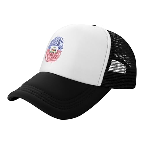 Haitian Flag Fingerprint Lightweight Mesh Baseball Hat Fishing Sun Cap Outdoor Casual Cap Black