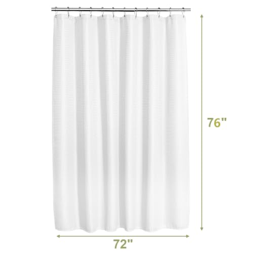 Image of AmazerBath White Shower Curtain 76 Inches Long, Waffle Shower Curtains for Bathroom, Cloth Shower Curtain Fabric Heavy Duty 240GSM, Thick Bathroom Shower Curtains Premium Polyester, 72x76 Inches