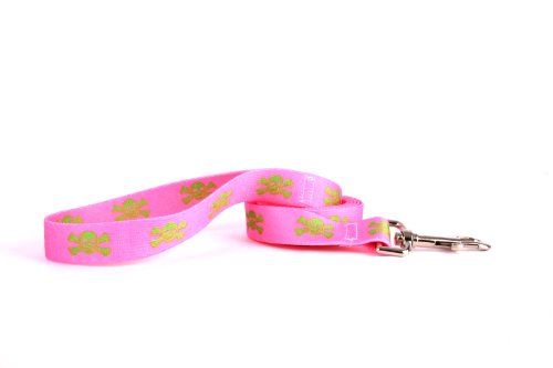 Image of Yellow Dog Design Standard Lead, Pink /Green Skulls 3 /4 inch x 60 inch (5 ft.)