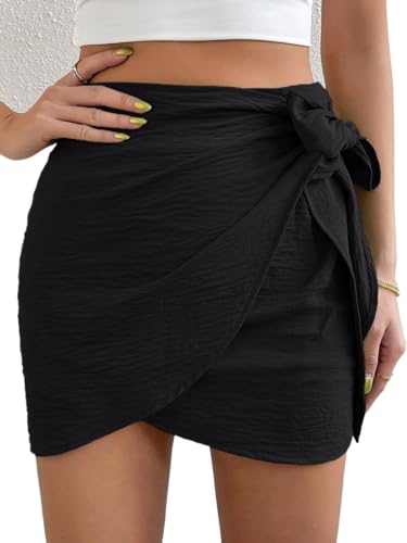 Womens' Solid Color High Waist Asymmetrical Hem Skirt Casual Mini Skirts for Women