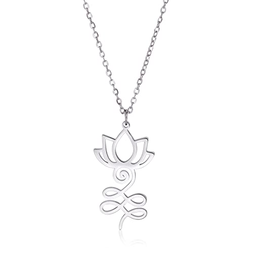 VASSAGO - VASSAGO Unalome Collier Pendentif Fleur de Lotus pour Femmes Collier Hippie avec breloque Fleur de Lotus Collier Yoga Bouddhisme Bijoux Cadeau pour Femmes