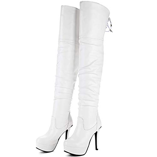 MAVMAX Women's Wide Calf Thigh High Slouchy Stiletto High Heel Platform Boots…2