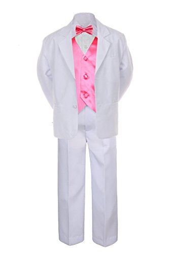 7pc Coral Vest Bow Tie Boy Baby Toddler Kid White Formal Suit Tuxedo S-20 (Small (0-6 Months))