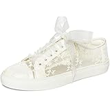 zapatos novia comodos 2018  JIAJIA 8835 Zapatos de Boda Nupcial Zapatillas Pisos Novia Tenis Zapatos Cordón Zapatillas Color Marfil,Tamaño 41