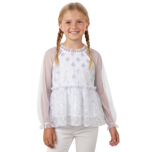 Image of Girl Sequin Mesh Bloues Sparkle Ruffle Collar Long Sleeve Shirts Tops,5-12 Years