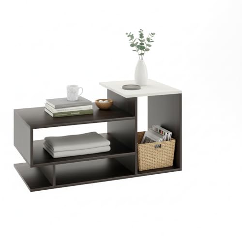 Image of FURNEASER Hanoi Modern Engineered Wood Coffee Table with Door & Storage Shelves | Center Table for Living Room & Sofa Area | Multi Level Open Rack Design | DIY Furniture (AFR-WH)