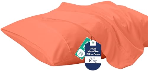 Image of Royale Linens King Pillowcase Set of 2 - Bed Pillow Cover - 20 inch x 40 inch -Coral Pillowcases - 1800 Brushed Microfiber, Wrinkle & Fade Resistant - Soft & Cozy- King Size Pillow Case (Coral)