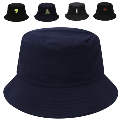 Image of Cotton Bucket Hat for Women Men Summer Travel Sun Beach Bucket Cap, Unisex Outdoor Fisherman Hat