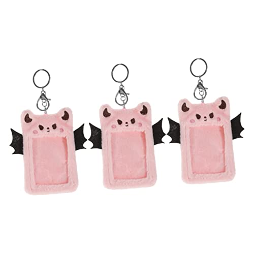 Manchon de porte-badge d'identité en peluche avec porte-carte photo mignon et porte-clés