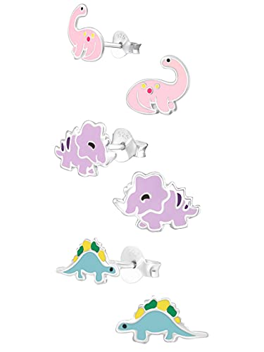 ICYROSE 925 Sterling Silver Set of 3 Pairs Assorted Dinosaur and Friends Stud Earrings (Nickel Free) Choice