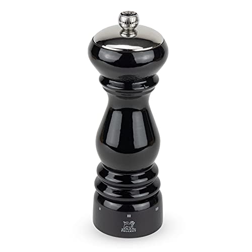 Peugeot - Paris Icone Manual Pepper Mill - Adjustable Grinder - Beechwood, Gloss Black, 18 cm