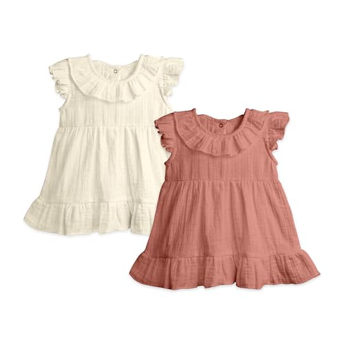 Image of Kidbea Baby Girls' Cotton Dress, Comfortable, Trendy Ruffled Sleeves & Hem, Soft Breathable Fabric for Everyday & Special Occasions