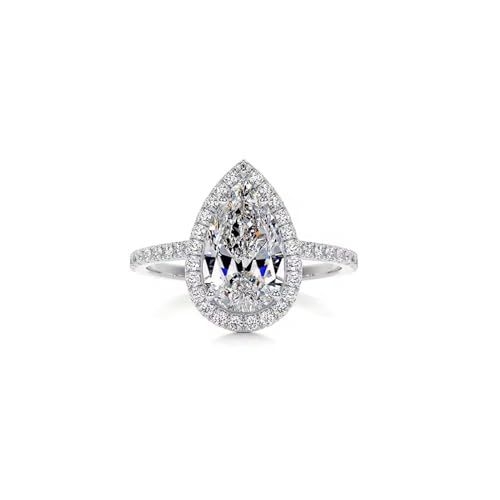 3 Carat Halo Pear Cut Moissanite Engagement Ring for Women Sterling Silver Pear Shaped Wedding Anniversary Ring for Her
