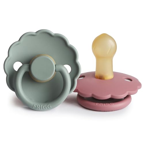 Image of FRIGG Daisy Natural Rubber Baby Pacifier | Made in Denmark | BPA-Free (Dusty Rose/Lily Pad, 0-6 Months) 2-Pack