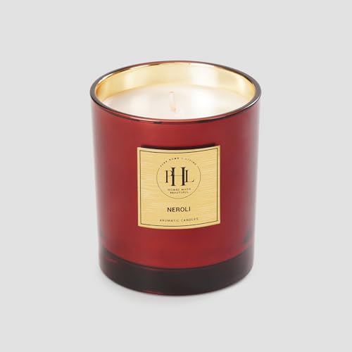 Image of Pure Home + Living Neroli Scented Wax Filled Glass Candle Jar - Red adds a Warm, Fragrant Glow to Living Rooms, bedrooms, bathrooms, or Office Spaces, Perfect for decor or Gifting.(Pack of 1)