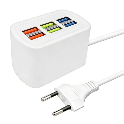 Chargeur USB 6 Ports 5V 3,1A, Station de Charge Portable 6 Ports USB, Hub deCharge USB-A avec Prise Européenne pour Smartphone Tablette Clavier Souris Manette...