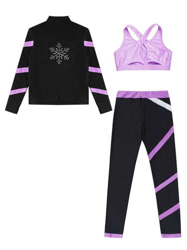 Kids Girls Dance Sports Bra Crop Top with Athletic Leggings Jacket Sweatshirt Set 3Pcs Outfits Gymnastics Tracksuit4