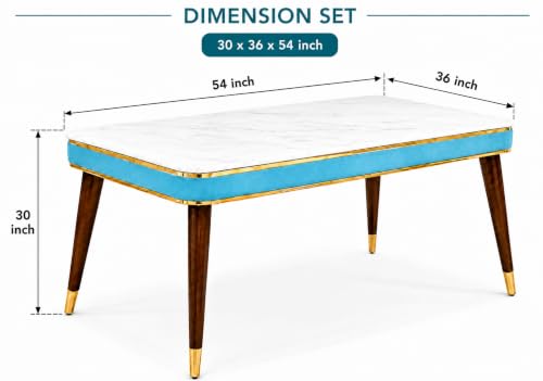 Image of WOODEN SPACE 4 Seater Wooden Dining Table Set | Urban Marble Top Dining Table with Chairs for Dining Room & Kitchen (Modern Frontline Sky Blue) (54 x 36 x 30 inch)