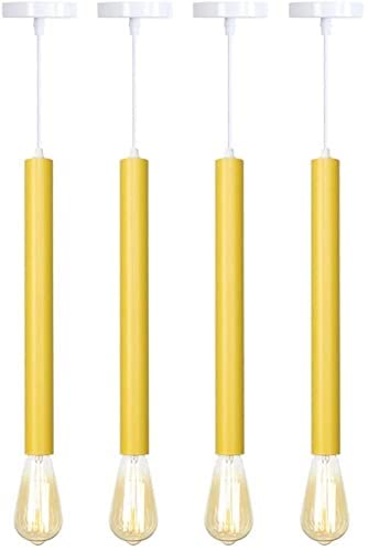 Lustre moderne LED macaron jaune lot de 4 suspensions cylindriques pour cuisine