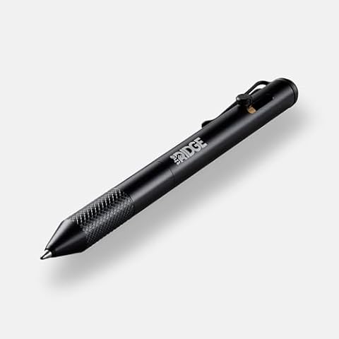 The Ridge Bolt Action Ballpoint Pen | Metal Retractable Compact Writing Instrument | Textured Grip & Internal Pressurized Refill | Royal Black Cover