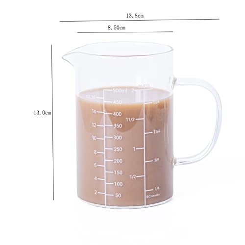 Bcnmviku 500Ml 2 Cup Glass Measuring Cup With Handle, High Borosilicate Glass Three Scales (Oz, Cup, Ml/Cc For Kitchen Or Restaurant Easy To Read #TOP4