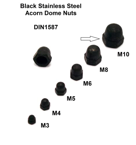 Black Acorn Dome Nuts Stainless Steel Blackened Galvanised finish M10 - Image 2