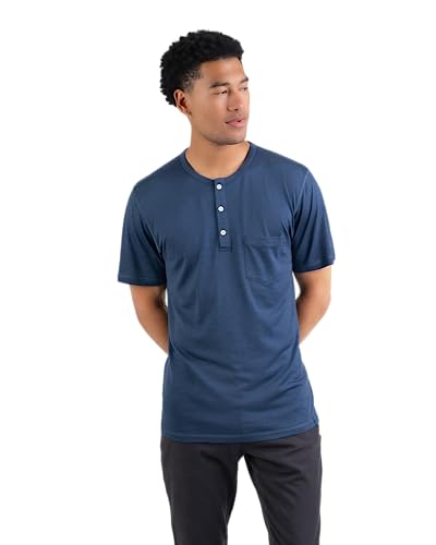 Men's Merino Short Sleeve Henley by Woolly | RWS Certified | Super Soft, Classic Style, Seattle Designed - Deep Sea Blue - S