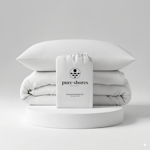 pure shores - Musselin Bettwäsche 135x200 | Bettwäsche 135x200 Baumwolle | Bettwäsche-Sets | 100% Baumwolle mit OEKOTEX | Reißverschluss |...
