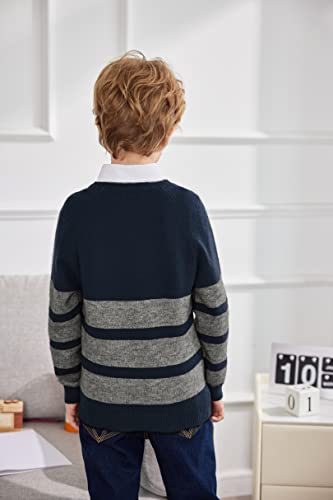 Arshiner Boys Knit Sweater Kids Long Sleeve Crewneck Color Block Pullover Striped Sweaters For Boys Navy 5-6 Years #TOP3
