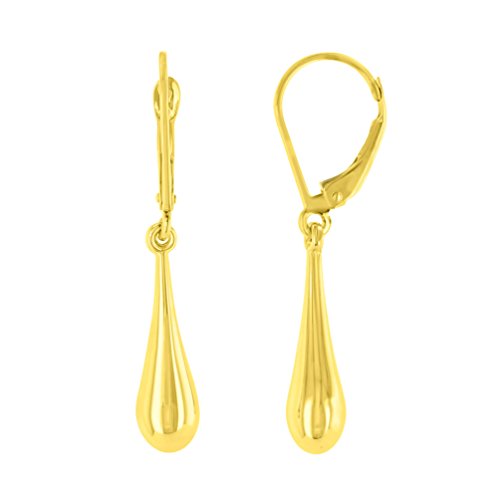 Jewelry America 14k Yellow Gold Plain and Simple Teardrop Dangle Drop Earrings, 5.5mm