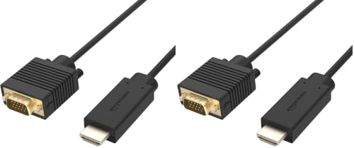 Amazon Basics HDMI (Source) to VGA (Display) Cable (ONE-Directional), Male to Male, 1080P, Gold-Plated, 6 feet, Black (Pack of 2)