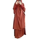 Muslim Islamic Women's Full Cover Two Pieces Long Khimar Skirt Hijab Abaya Suit Maxi Abaya Kaftan with Hijab Long Sleeve Islamic Prayer Dress Dubai Outfits Eid Middle Eastern Arab Dress Brick red