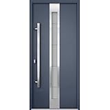 VDOMDOORS Modern Steel Front Exterior Door 36 x 80 inch | Prehung Insulated Security Entry Door with Frosted Glass Insert, Painted Gray Graphite, Right-Hand Inswing