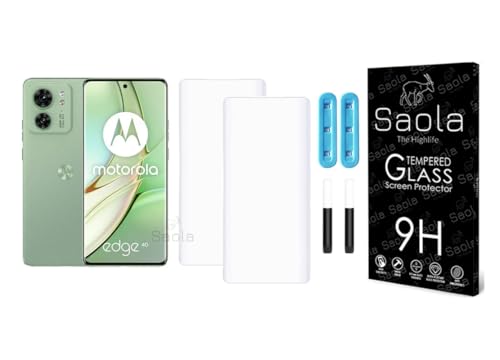Image of Saola 2-Pack UV Curved Tempered Glass for Motorola Edge 40 | 9H Hardness | Edge-to-Edge Full Screen Coverage | UV Light Installation | Scratch Resistant | Case Friendly Screen Protector. (6.55 Inches)