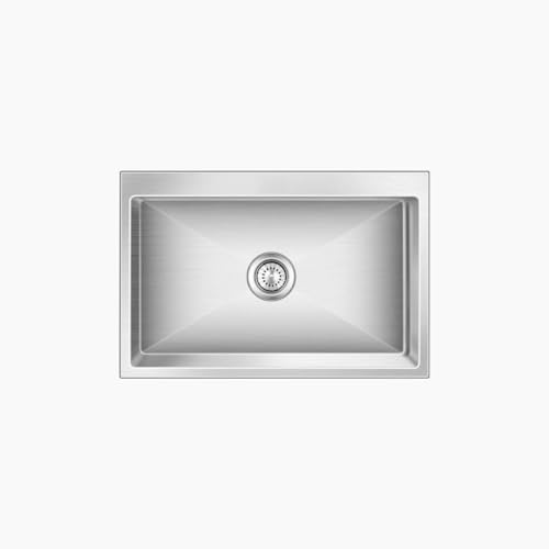 Image of NIRALI Kitchen Sink 30 x 20 Square with 1.2MM 304 Stainless Steel | Single bowl Sink Round Coupling | Rust & Stain Resistant | Matt Finish | Minimizes Sound Edan Square Sink (Edan - 30 inch x 20 inch 1.2MM)