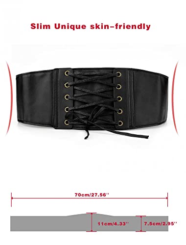 Allegra K Lady Press Button Closure Stretch Corset Waist Laceup Cinch Belt Black3