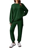 PINSPARK Sweatsuits for Women Long Sleeve Sweatshirt with Pockets Drawstring Cargo Pants Lightweight Y2K Tracksuit, Green Medium