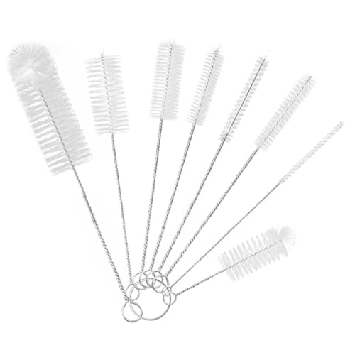 MUTORE Bottle Brushes 8PCS,Long Straw Cleaning Brush,Nylon Bottle Cleaning Brush for Cleaning,Radiator Cleaner Brush,Pipe Cleaners for Teapot Baby Bottle Test Tube Flask Straw，White