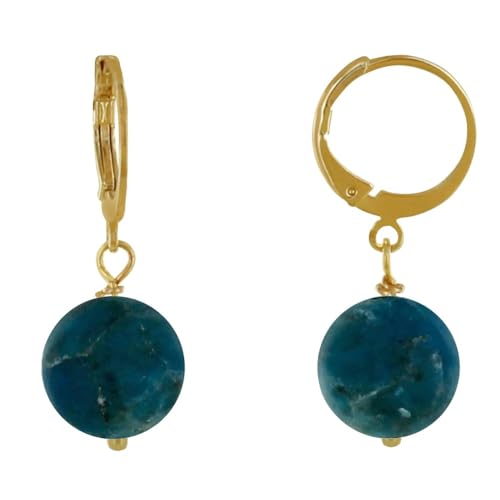 LES POULETTES BIJOUX - Boucles d'Oreilles Mini Créoles Plaqué Or et Perle d'Apatite Dépolie