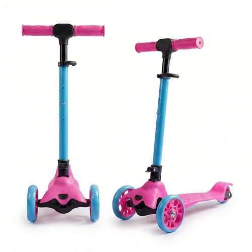Image of STREETJAM Komiks Kids Kick Scooter for 3-12 Years, Tilt & Turn Safety Lock (1st Time in India), BIS Approved, Lean-to-Steer, Wide Deck, Adjustable Height, Up to 35 kg Load (Magenta with Cyan Blue)