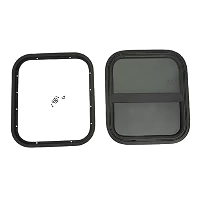 DOONARCES 14x16" Vertical Slider RV Window Universal Teardrop Horizontal Sliding C Window RV Glass Window with Screen Window&Mounting Trim Rings for RV Camper Trailer, Black (14''x16")