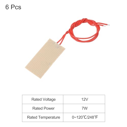 sourcing map Heizfolie Heizplatte, 12V 7W Polyimid Heizpad, selbstklebende PI Heizelemente Folie 50mmx25mm Heizstreifen für konstante Temperatur, Packung mit 6 Stück