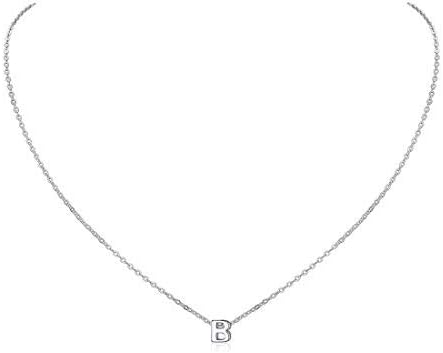 Sterling Silver Necklace for Women Tiny Small Letter Initial B Charm Solid Silver Neck Chain Name Jewellery for Ladies
