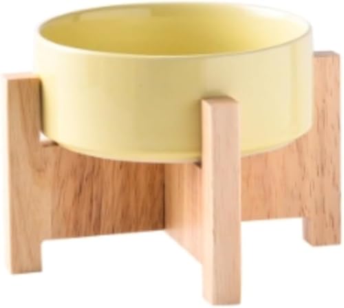 Yobuisg マーブルピンク ペット ボウル 台 フードボウルスタンド犬 猫食器 陶器 大容量ウォーター ボウル 犬猫用 餌入れ 水入れ 水飲みボウル 木製 ペット皿 滑り止め 安定感 取り外し可能 手入れ簡単 ペット用品 (13cm,イエロー)