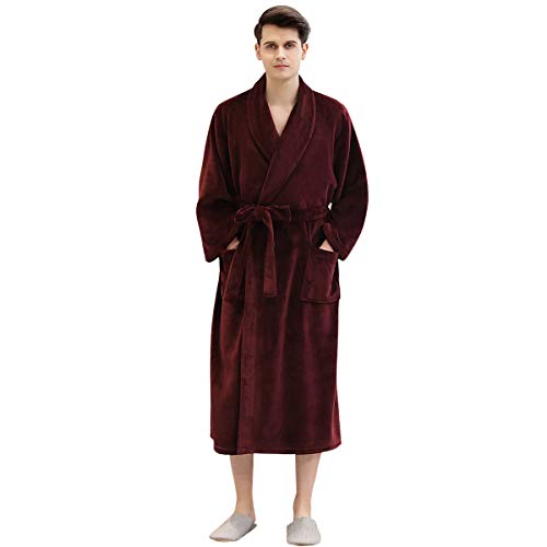 Peignoir en flanelle, unisexe super doux en flanelle de polyester pour l'hiver - Pyjama long chaud en flanelle pour homme et femme, Rouge, XL grande taill tall Cover