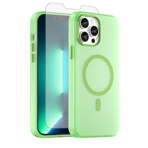 Coque iPhone 13 Pro Max compatible Magsafe de couleur vert mat avec son protège-écran