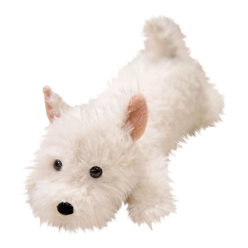 Peluche perro blanco – 43 cm | Muñeco de peluche y algodón acostado, suave peluche para niños y hogar, decoración decorativa para cama y coche o el escritorio.